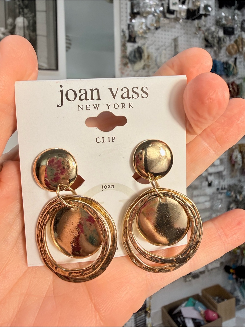 Joan Vass Shiny Gold Double Hoop Clip-On Earrings